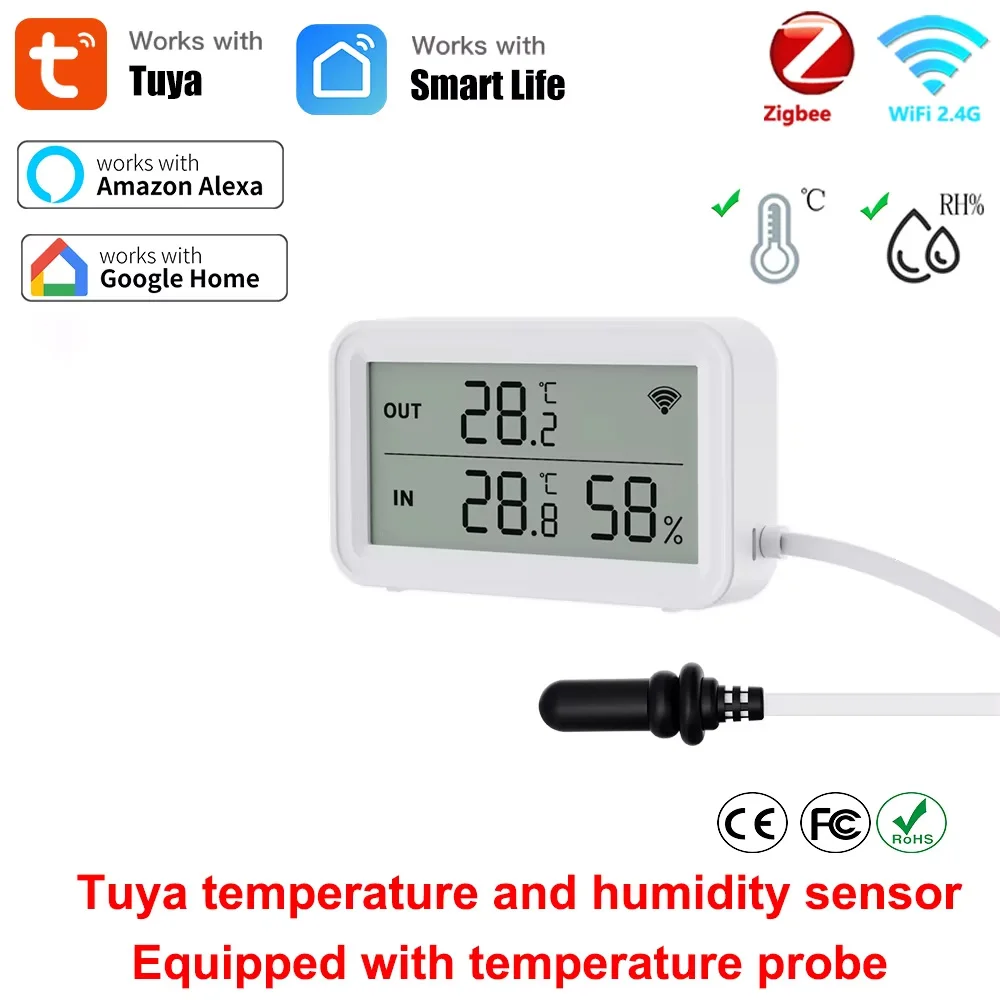 External Probe Temperature Humidity Sensor Tuya WiFi Zigbee LCD Waterproof Probe for Fridge Aquarium Pool Alexa Google Home