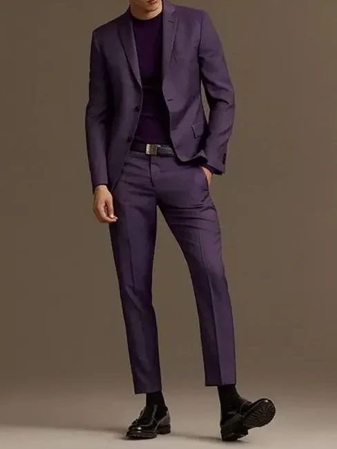 

Purple Men Suit Slim Fit 2 Piece Casual Tuxedo Custom Groom Prom Party Blazer Sets Terno Masculino Jacket+Pant Traje De Hombre