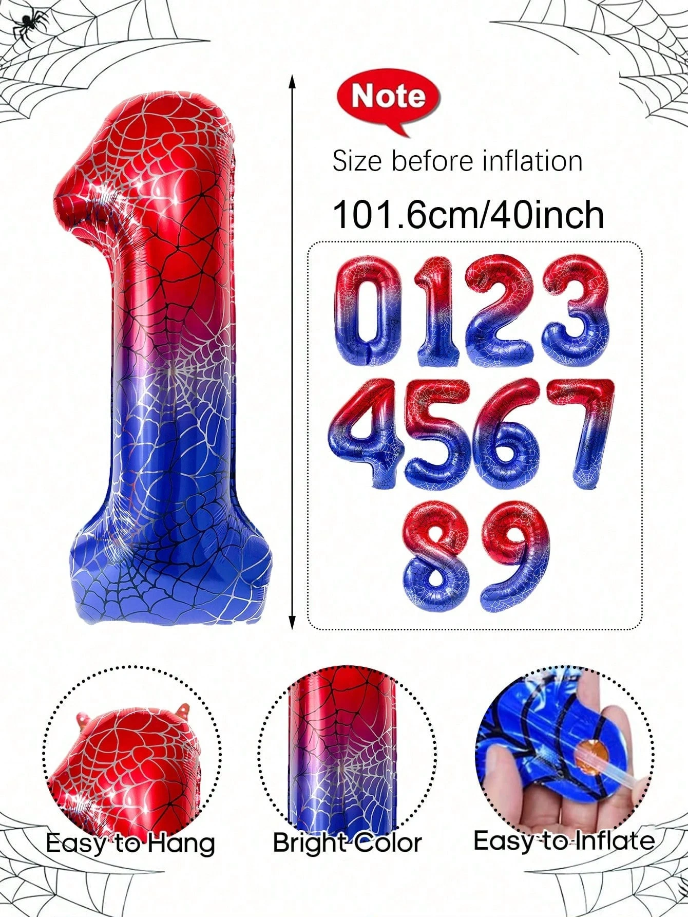1 Stück riesiger Spinnen-Nummernballon, geeignet für Geburtstag mit Spinnenmotiv, Superheldenparty, Feierszendekoration
