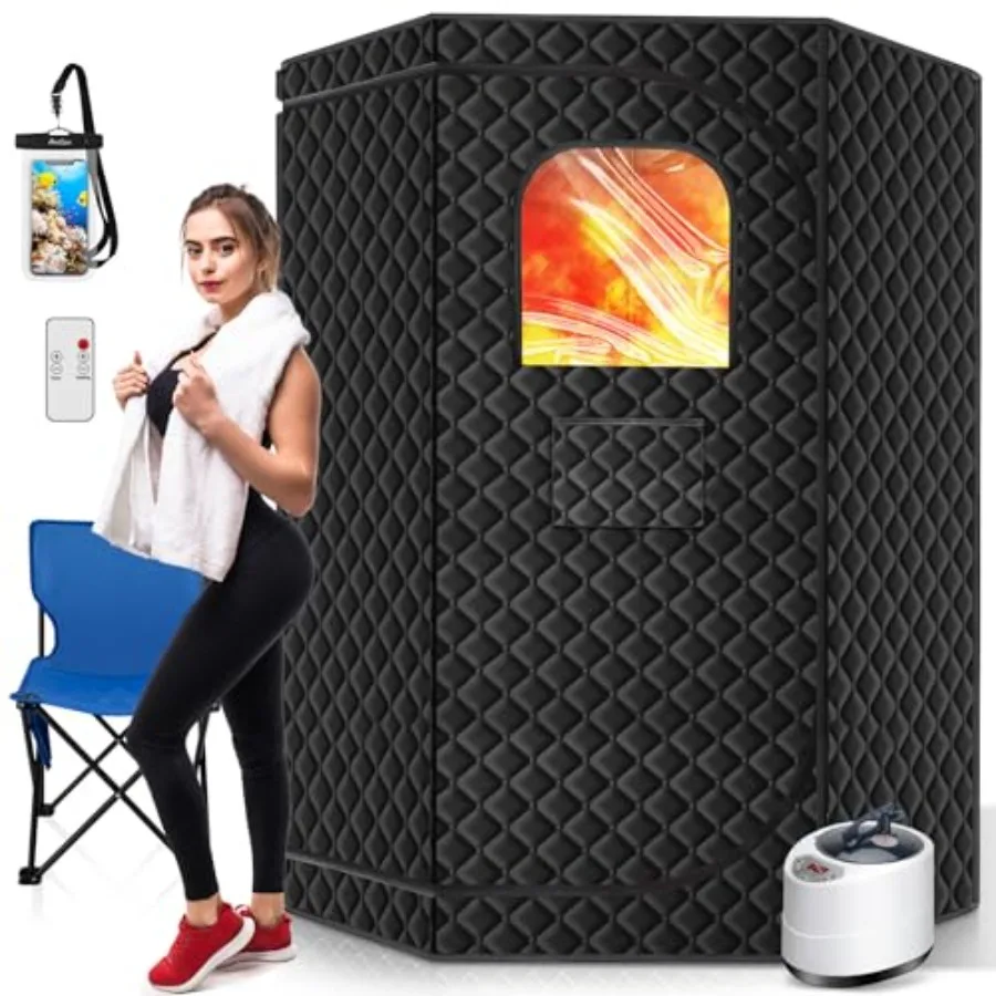 

RELEXNOW Portable Steam Sauna for Home Full Body Sauna Box with 9 Adjustable Heat Levels 1500W Steamer 3L Capacity Folding Chai