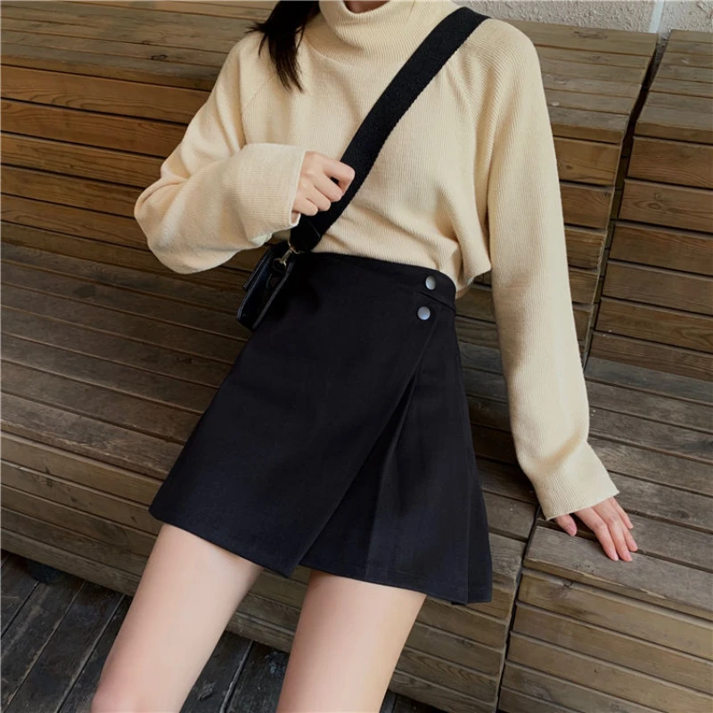 Skirts Women Side Buttons Pleated A-line Vintage Irregular Casual All-match High Waist OL Mini Skirt Graceful S-4XL New Arrival