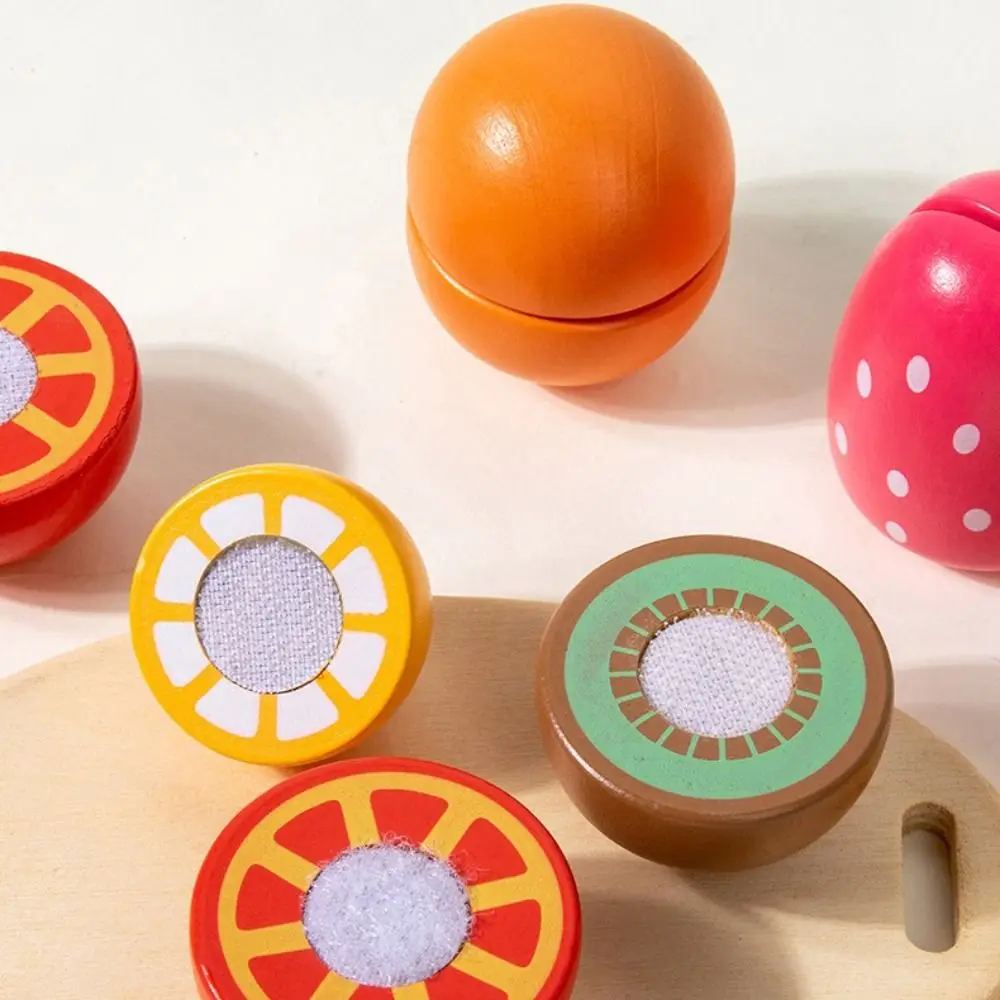 Wooden Fruit Cutting Toy Simulation Magic Sticker Wooden Pretend Toy Educational Features Bucket Style Simulation Kitchen Toy