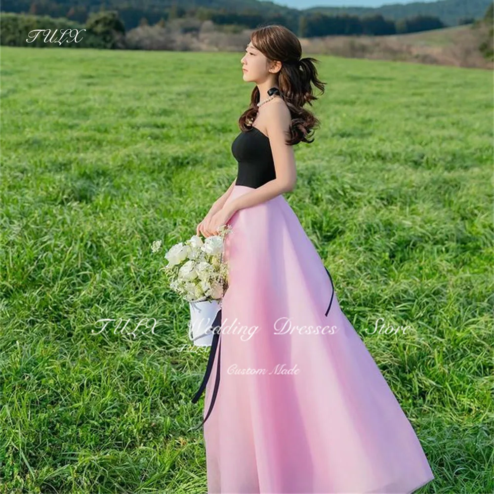 TULX Simple A Line Korea Evening Dresses Photoshoot Wedding Strapless Pink And Black Prom Gowns Garden Formal Party Dress 2025