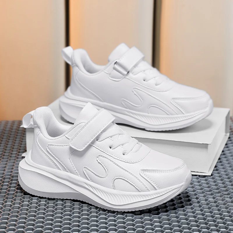 Children's sports shoes hook and loop light leather boys' casual shoes breathable non-slip mesh shoes girls' school sports shoes