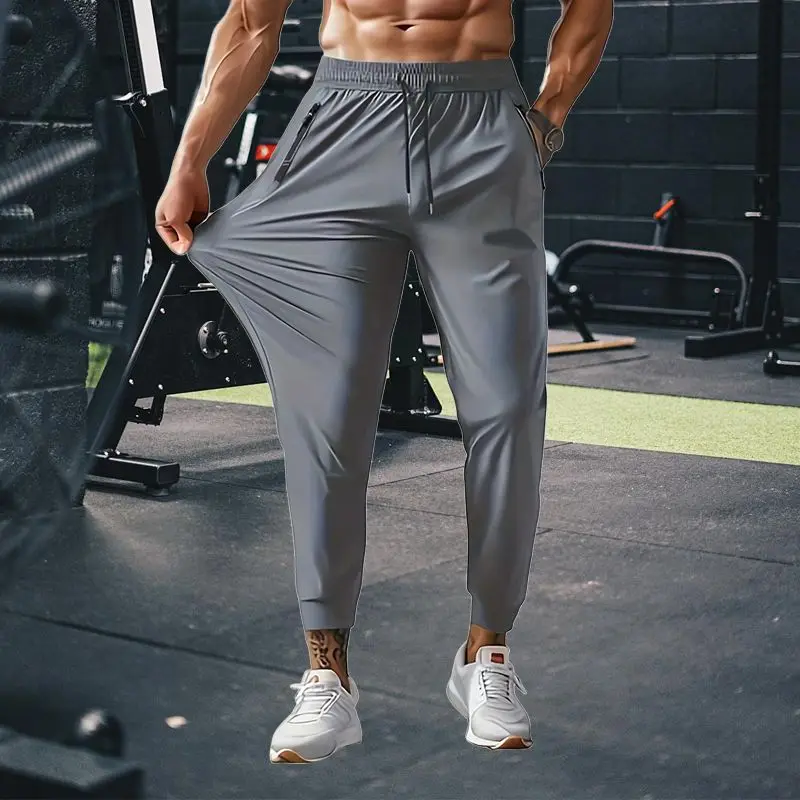 Summer Ice Silk Trousers Stretch Casual Fitness Running Training Pants Loose Breathable Sports Wear Quick-drying Pants for Men