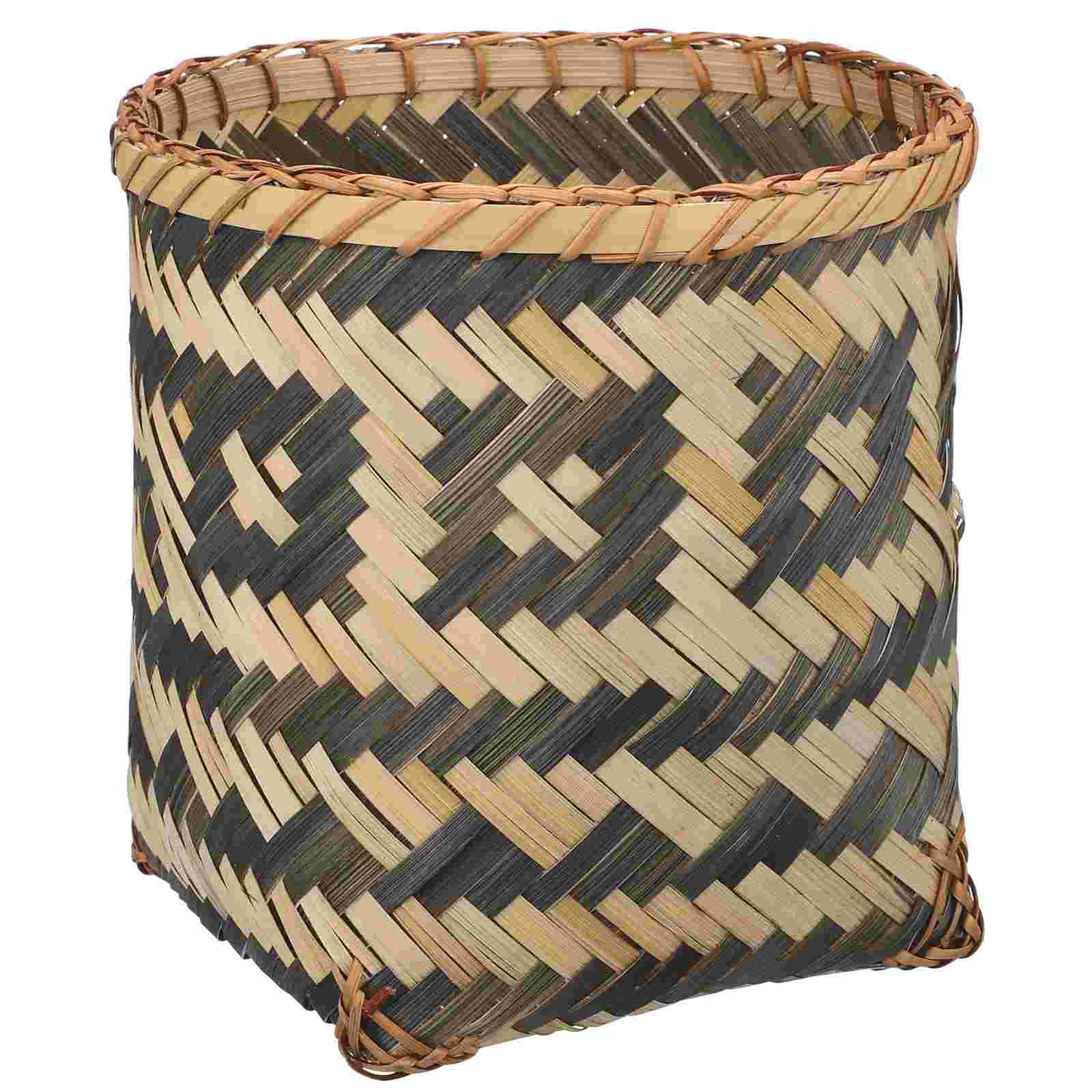 

Bamboo Trash Can Waste Paper Holder Fruit Basket Decorate Household Laundry Weaving Wastebasket Dirty Clothes Office Baskets