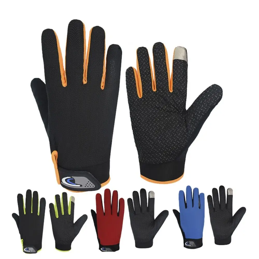 

Comfortable Full Finger Cycling Gloves Touch Screen Thin Full Finger Gloves Ice Silk Silicone Non-slip Bike Gloves Male