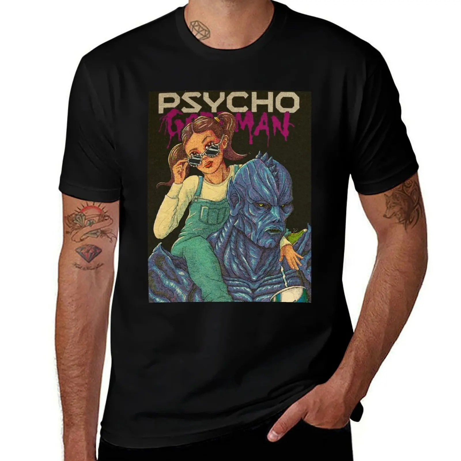 Camiseta con ilustración de cómic en tono medio Psycho Goreman & Mimi Grungy, camiseta básica transpirable de color sólido