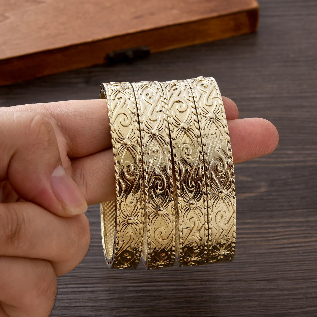 Classic Popular 65MM 9K Golden Color Bracelet Women Girls Dubai Bangles African Arabic Wedding Jewelry #234