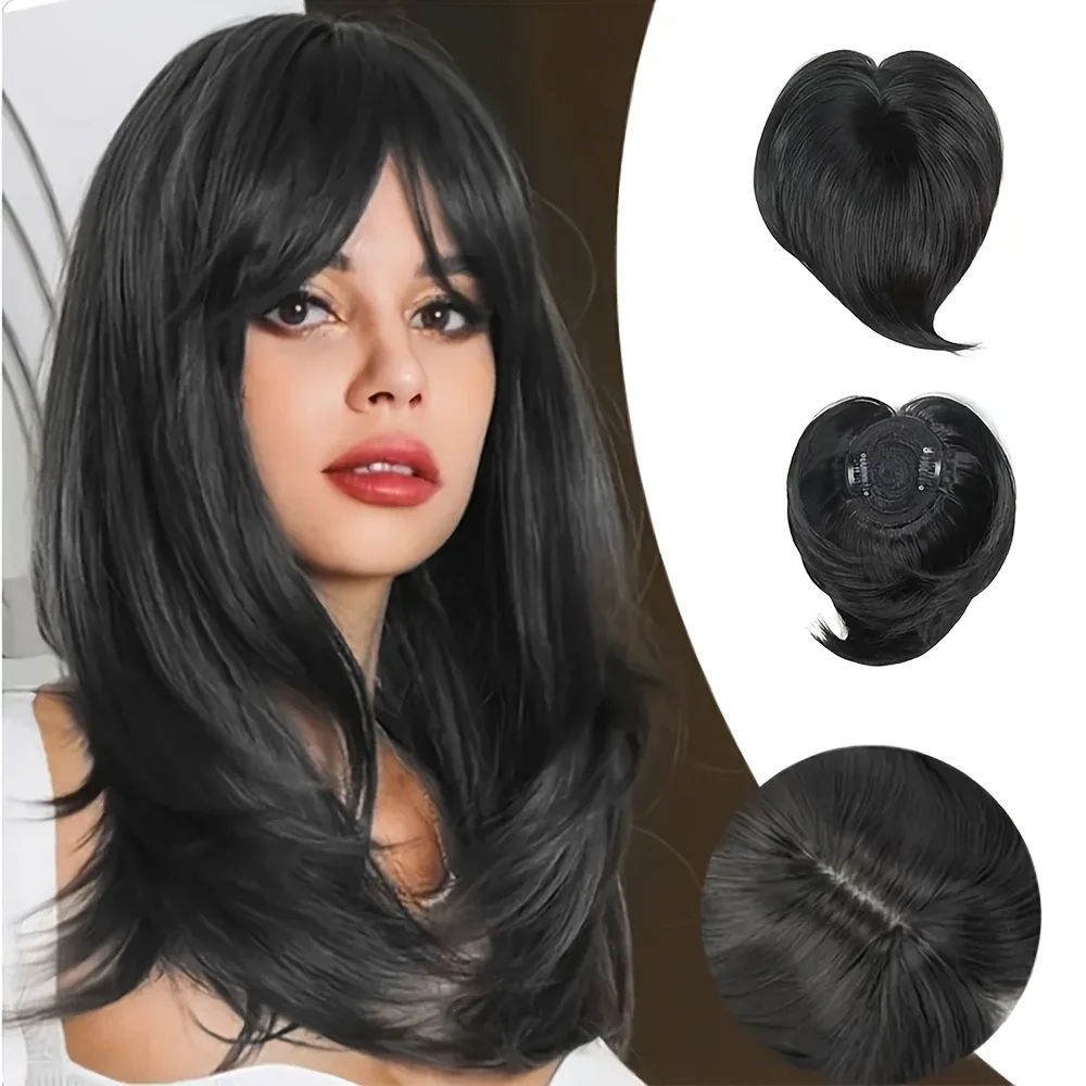 Hair Toppers With Bangs clip on Fringe hair extensions fake bald wigs Synthetic Straight Hairpiece DIY Women Head Covering Bangs