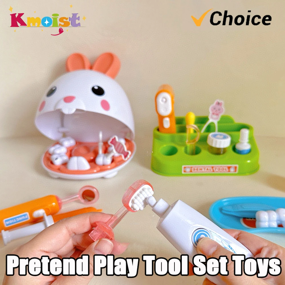 Juego de herramientas para juego de imitación, juguetes, Kit de herramientas médicas para Cosplay de conejo, dentista con luz, juguete educativo preescolar, regalos para el Día de los niños