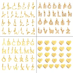 A-Z Alphabet 26 Letter Charms Set Heart Zircon Pearl Initial Letter Gold Plated Stainless Steel Pendants for DIY