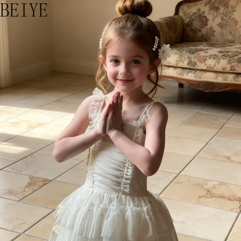 Children's Birthday Princess Sweet Dress Summer Little Girl French Sweet Mesh Suspender Dress Strap Daily Wear Party Dress