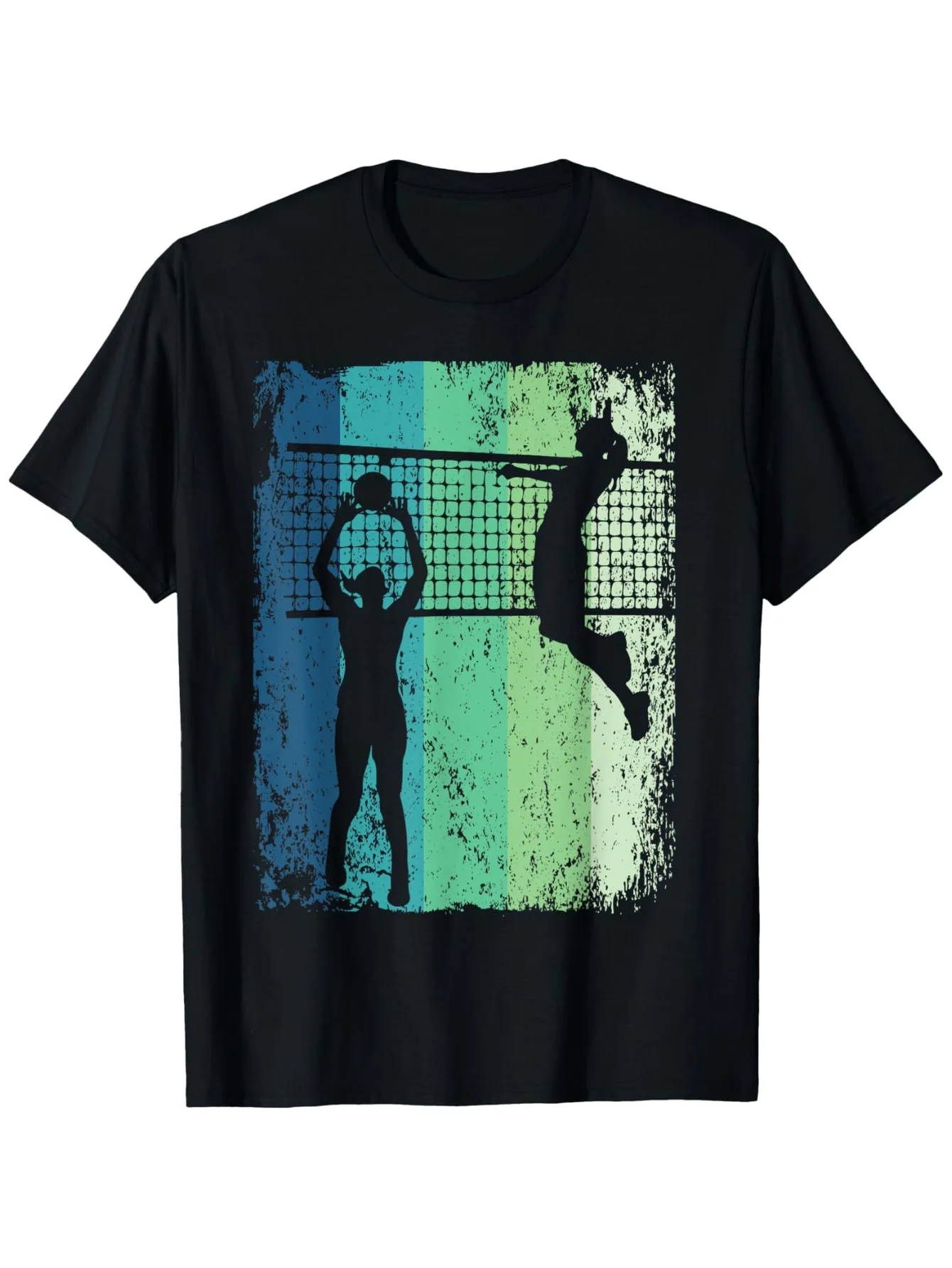 

Men's and Women's Retro Volleyball Pattern T-shirt Cotton Retro Beach Volleyball Print Male and Female Player Movement Design