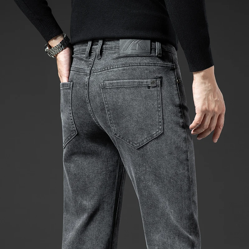 Fashion Gray Men Brand Jeans Spring Autumn New Casual Stretch Slim Pants Comfortable Cotton Elastic Denim Trousers Male