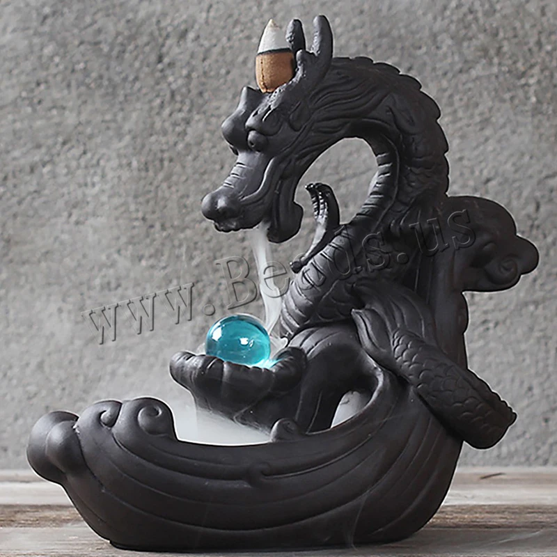 Dragon Smoke Waterfall Backflow Incense Burner Creative Home Decor Ceramic Dragon Incense Holder Censer With Lucky Crystal Ball