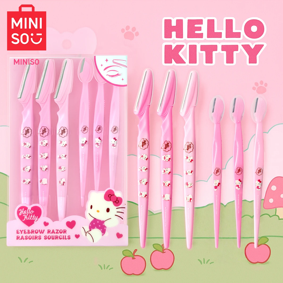 MINISO HelloKitty Series Zestaw 5 noży do brwi - Markowy trymer do brwi HelloKitty, anty-zadrapaniowy, do makijażu