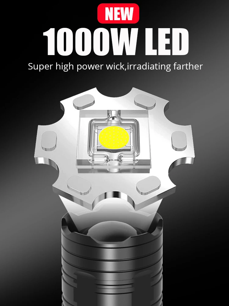 Imagem -03 - Lanternas Recarregáveis tipo c com Display Inteligente 10000mah Lanterna a Laser Branca Farol 9000 Metros Mais Poderoso