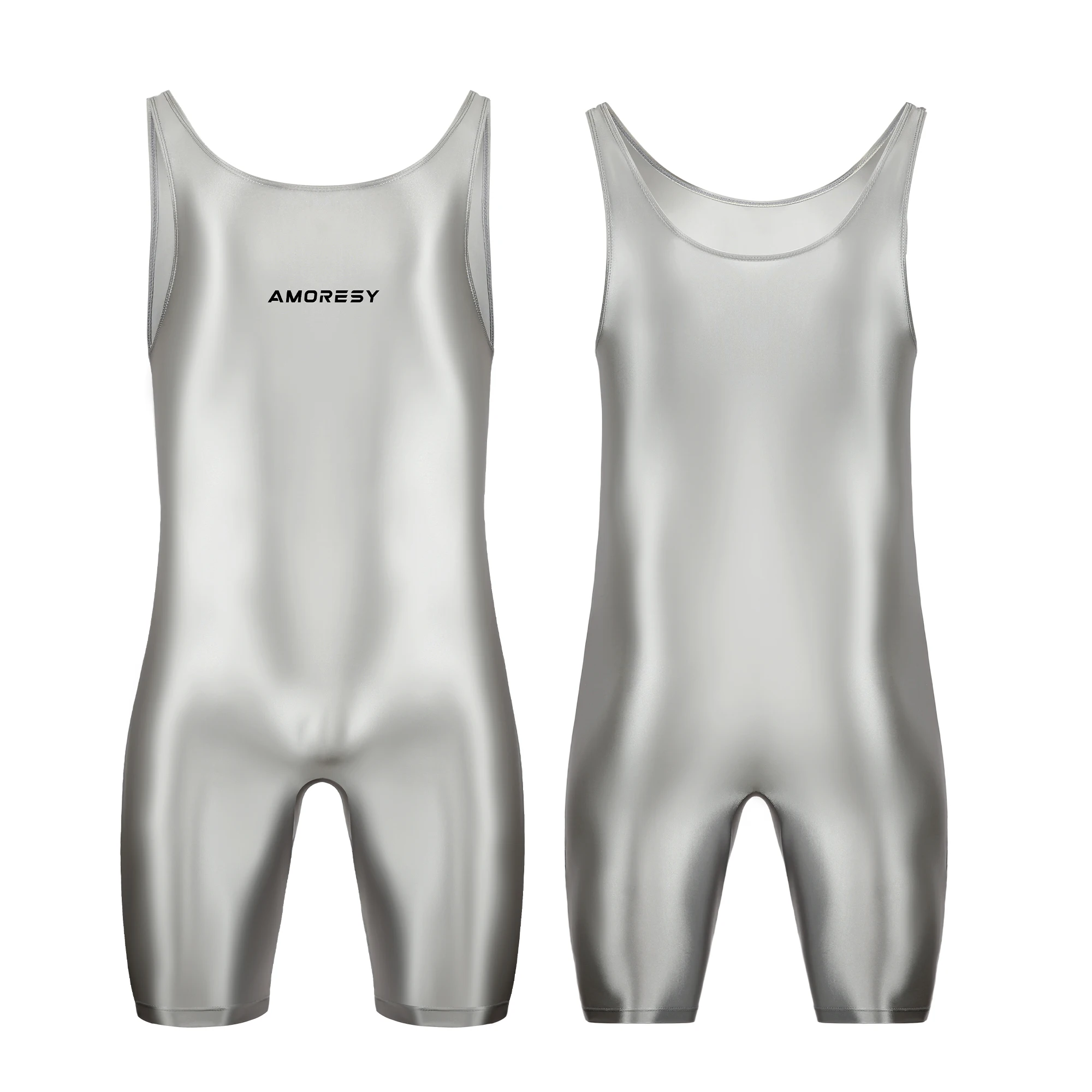AMORESY Satin-glatter Herren-Jumpsuit, seidenglatter Surfanzug, Yoga-Sportbekleidung, Weste, fünfteiliger Jumpsuit – Detail 11