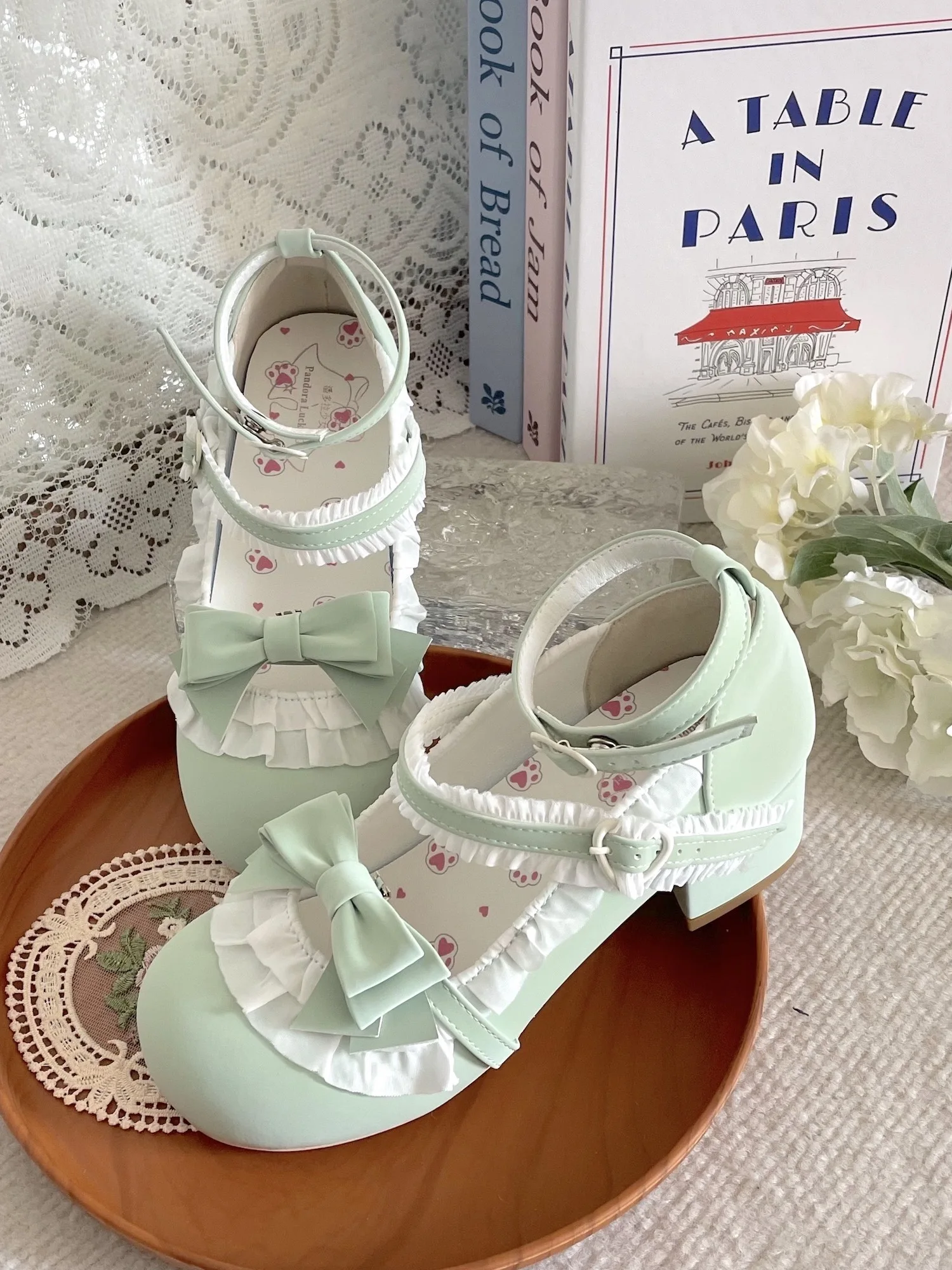 Lolita Girl's Follow-up Shoes Sweet Lolita Shoes Lace Sweet Girl Loli Women's Shoes Green Tea Party