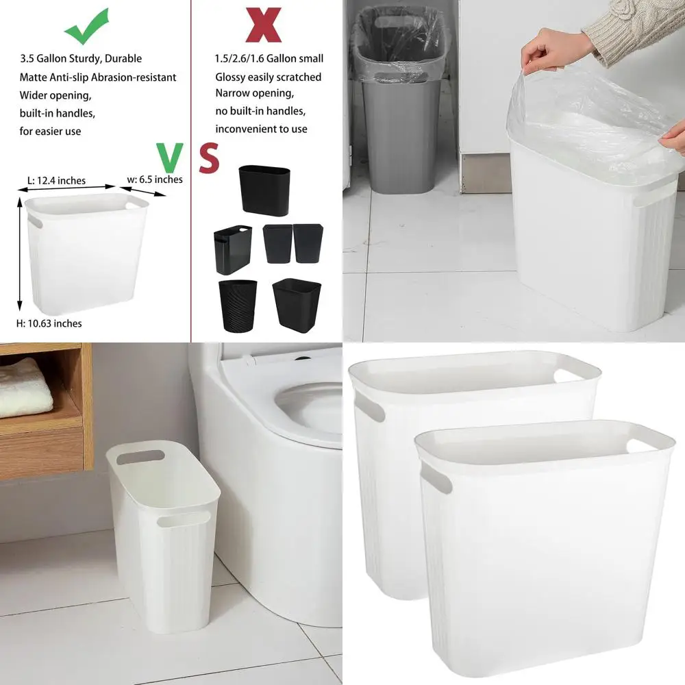 

Compact 3.5 Gallon White Trash Bin Set for Home, Office, and Dormitory Use