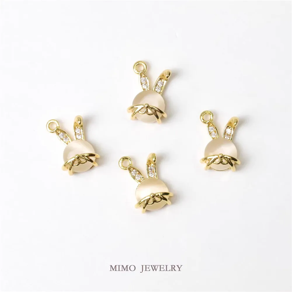 

Copper-plated Real Gold, Slightly Zircon Cat's Eye Stone Rabbit Head Pendant, DIY Handmade Accessory for The Year of The Rabbit