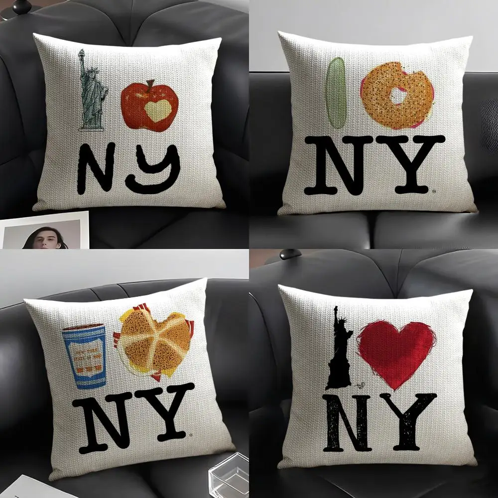 I love New York Cushion Cover Natural Linen Organic Fabric Double-Sided Printing Breathable Perfect Gift for Decor