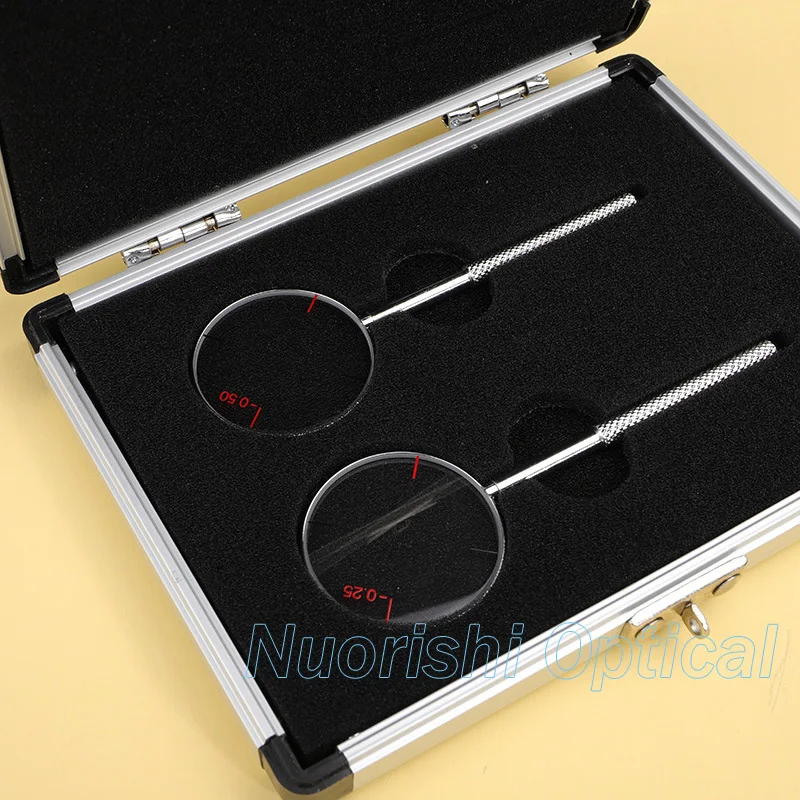 Ophthalmic Optical Cross Cylinder Lens Set Kit 2 pcs in A Nice Aluminum Case E09-5501