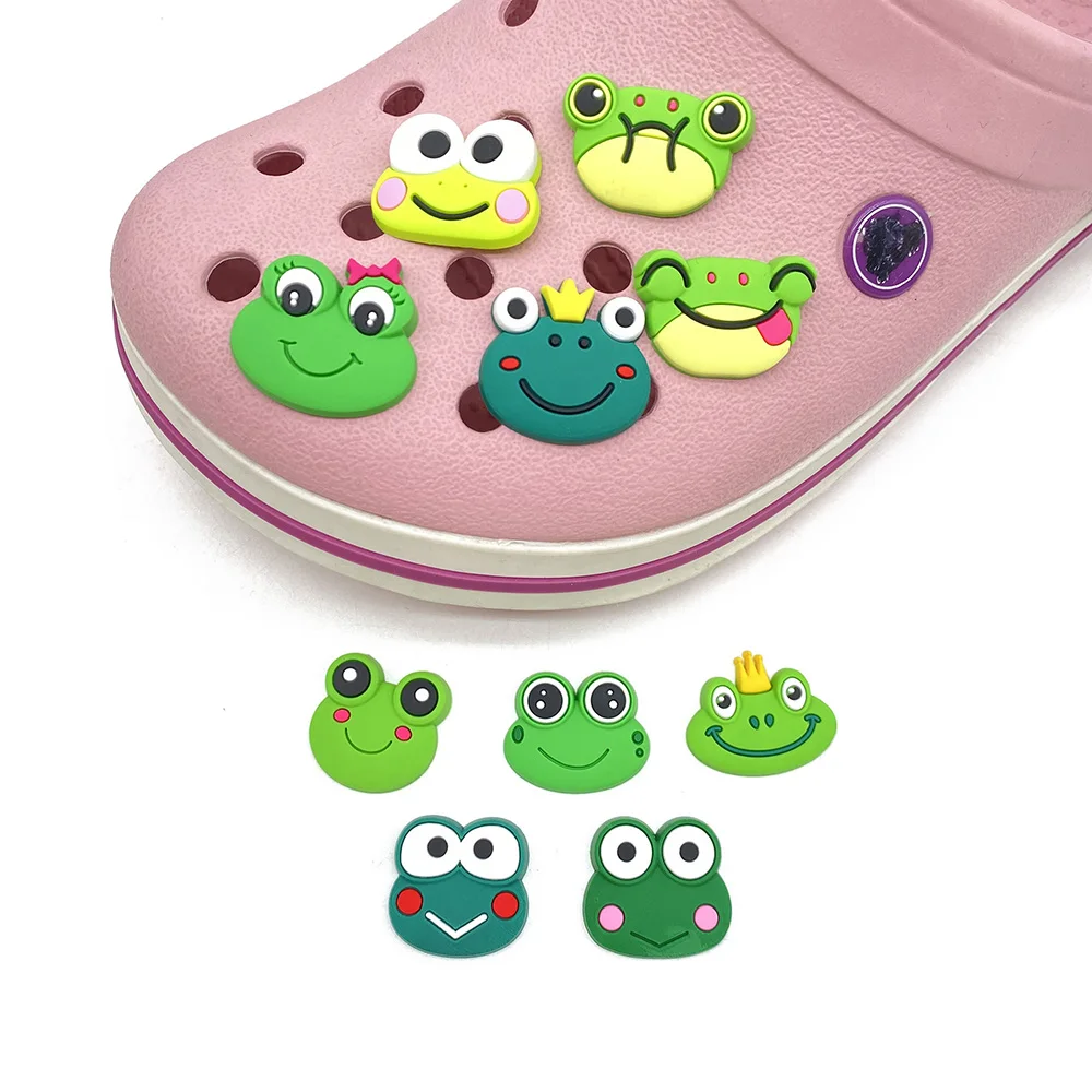 10pcs Frog Cartoon Shoe Charms PVC Accessories DIY Cartoon Shoe Buckle Clogs Sandal Phone Case Decoration For Kids X-mas Gifts