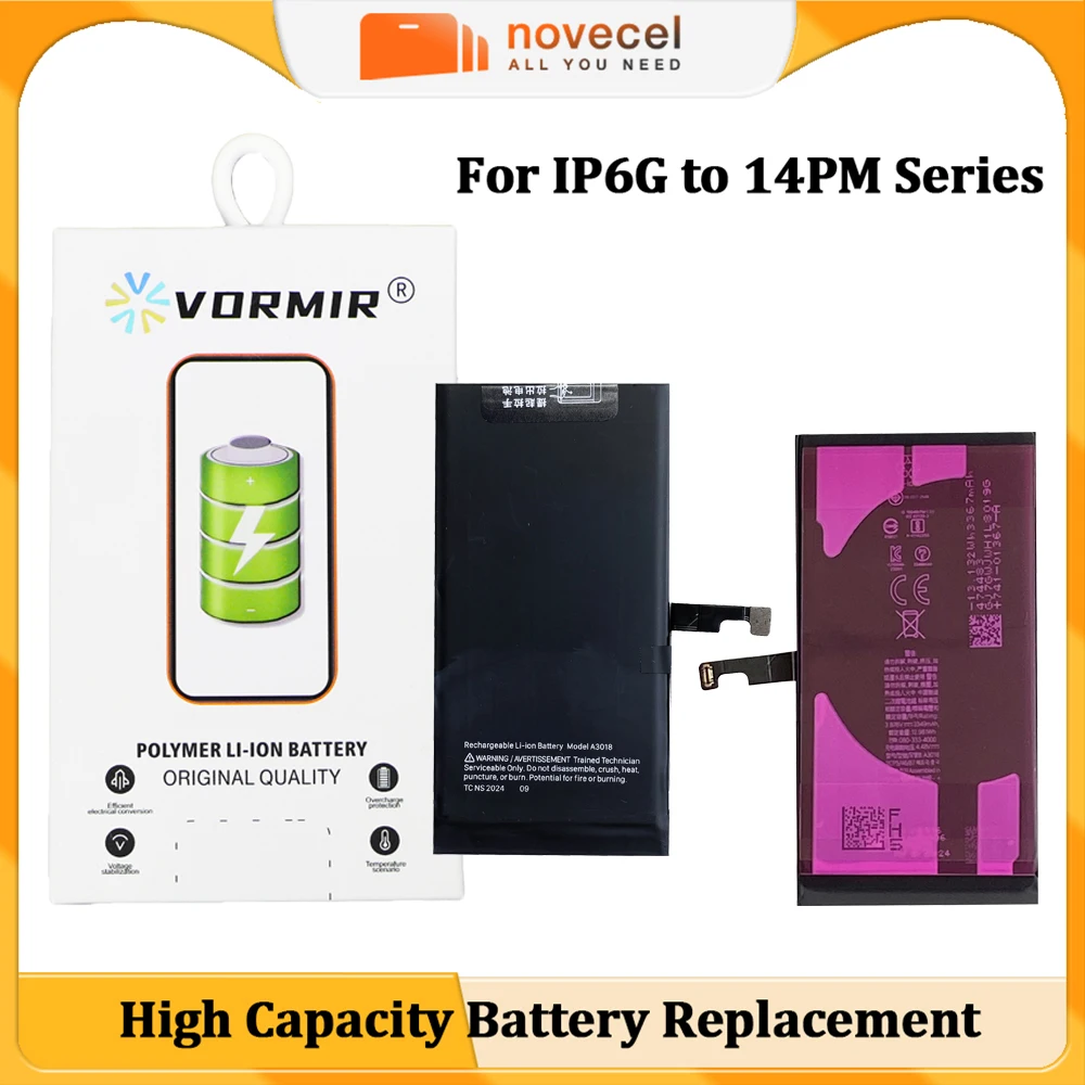 Vormir 5pcs High Capacity Battery For iPhone 16 15 14 13 Pro MAX 12 Mini 11 X XR XS 8 Plus SE SE2 SE3 Lithium Polymer Bateria