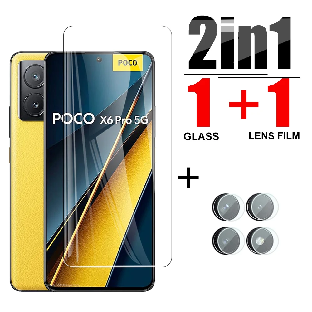 2in1 Tempered Glass For Xiaomi Poco X6 Pro 5G Camera Lens Screen Protector For Poco F6 Pro Poko X6pro X F 6 F 6Pro HD Glass Film