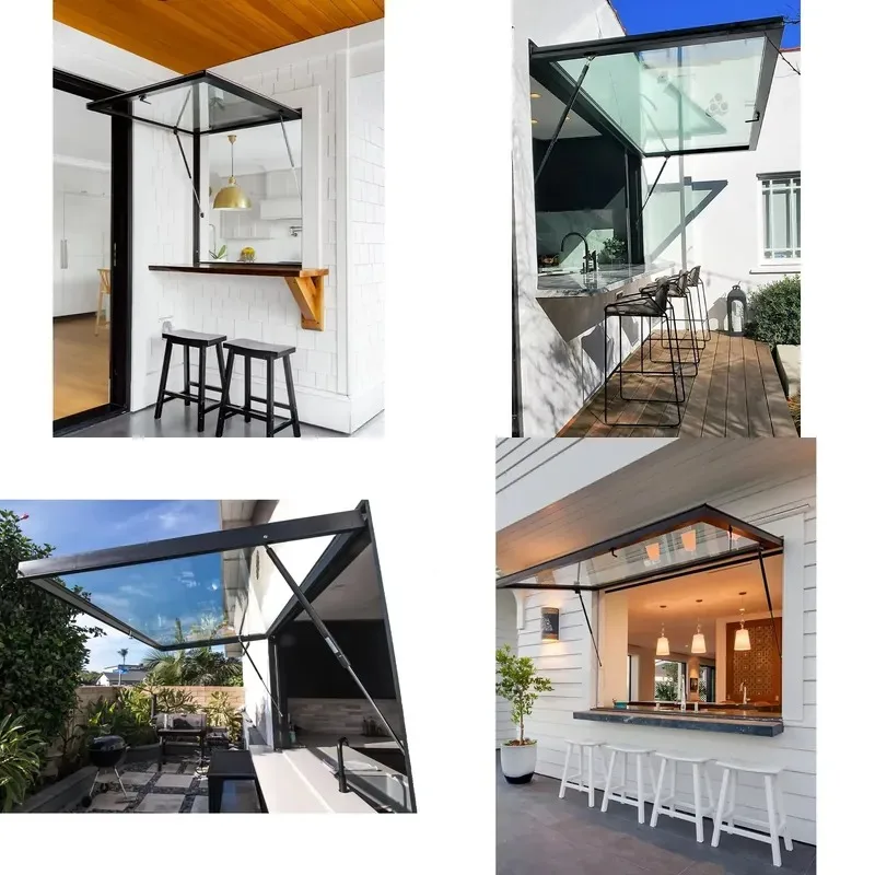 for Air pressure pillar service window with tempered glass for residential use, custom black frame up-opening window, kitchen