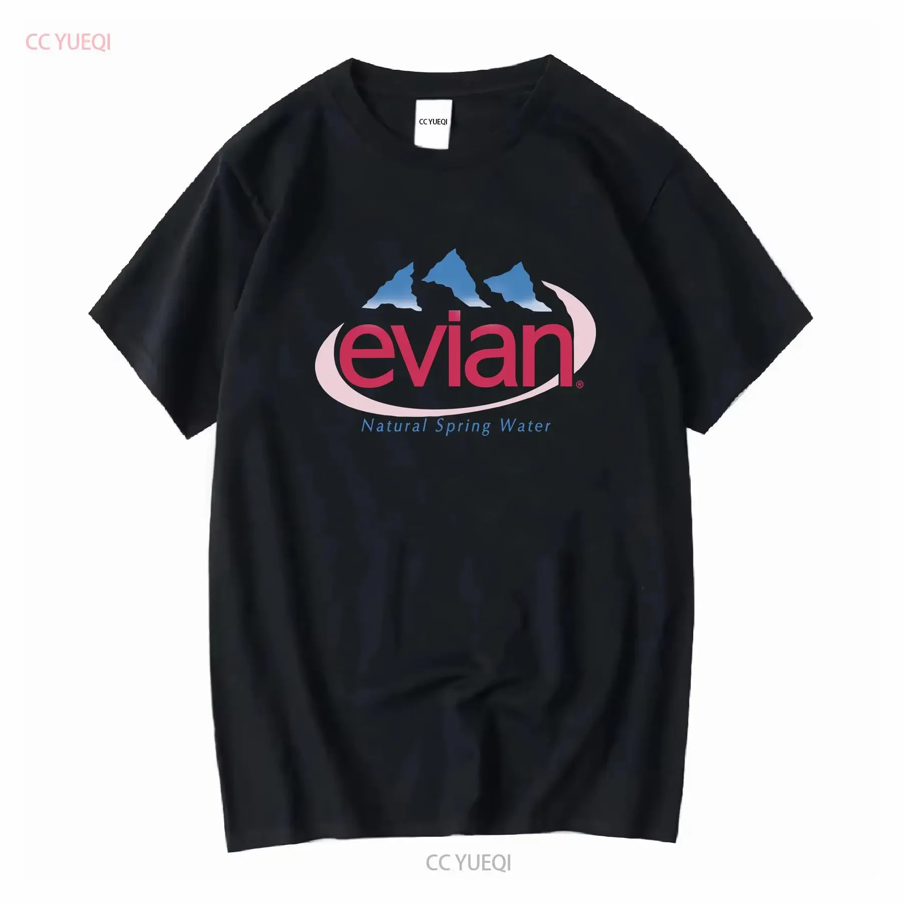 Evian T-Shirt mit Wasserflaschen, Vintage-Stil, gewaschenes, gestrecktes, atmungsaktives Oberteil für den Alltag, weich, Unisex, leicht modisch, vielseitig