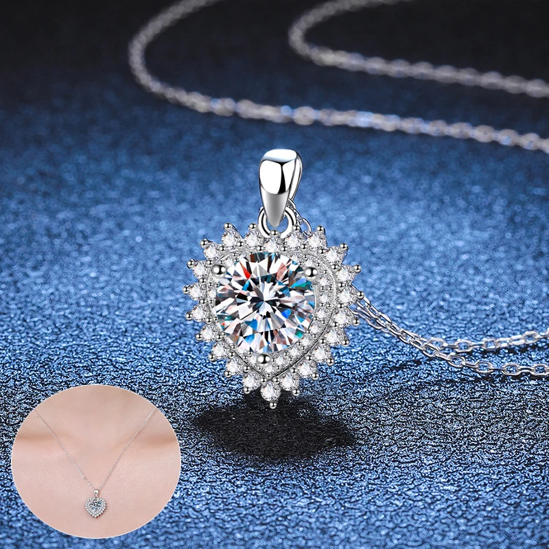 Apaison 8 mm Round 2 ct Real Moissanite Pendant Necklace For Women Fine Jewelry 925 Sterling Silver Adjustable Clavicle Chain