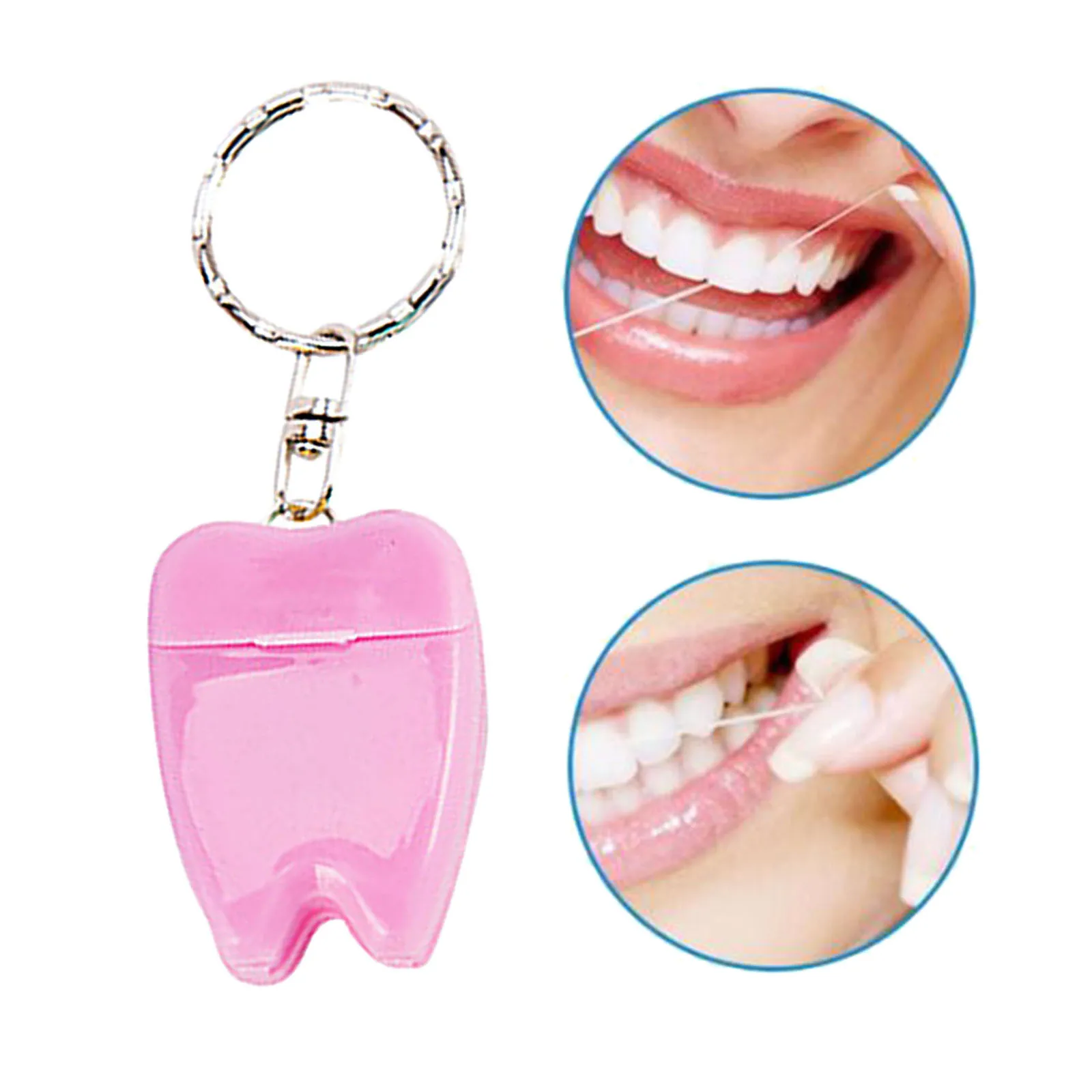 NEW Portable Tooth-Shaped Key Chain Dental Floss Flat-Line Cleaning Tooth Oral Care Durability Functional For 15M Length