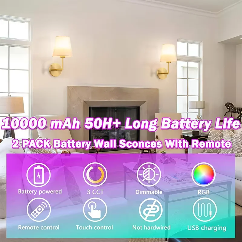 Nordic Recharge Wall Lamp RGB Bulb Removable Wireless Wall Decor For Bedroom Corridor Hallway Indoor Luminaire Bedside Light