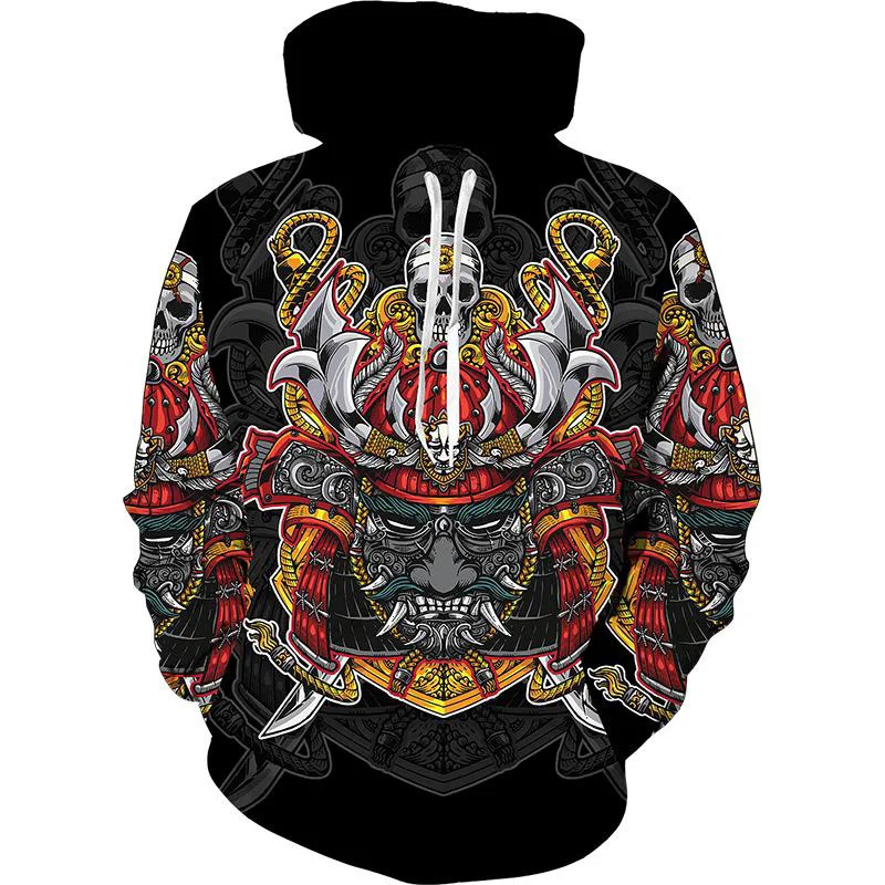 Japanese Samurai 3D Printed Hoodie For Men Personality Cool Streetwear Pullovers Harajuku Long Sleeve Hooded Sweatshirt Clothes