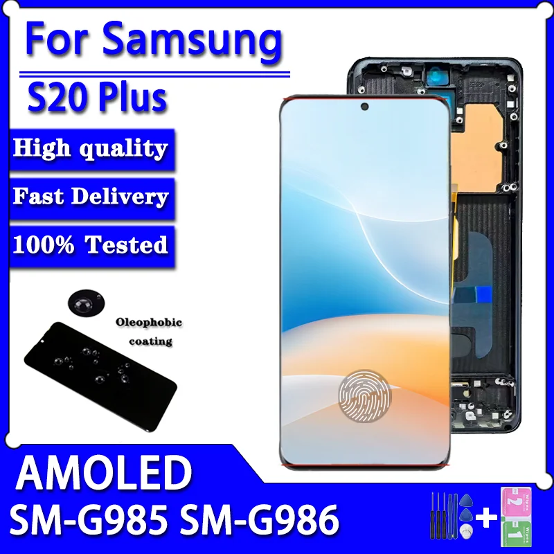 AMOLED For Samsung S20 Plus G985F LCD Display Touch Screen Digitizer For Samsumg S20+ G986B LCD with Frame Replacement