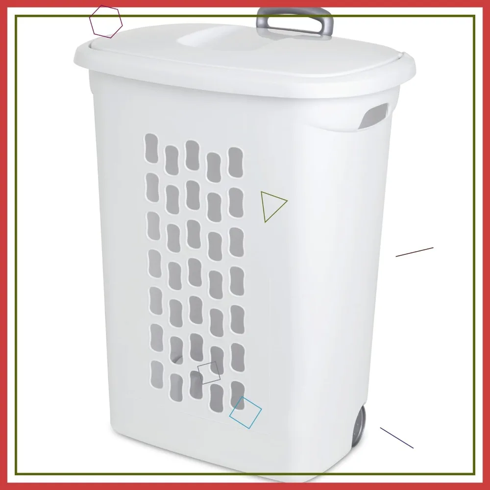 3-Pack Rolling Laundry Basket with Flip-Top Lid & Retractable Handle, Ventilated Plastic Storage Cart for Home or Dorm