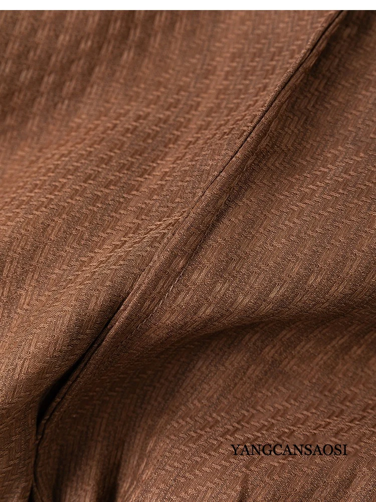 Women's Fashion New Style Thousand Bird Grid 100% Natural Mulberry Silk Gambiered Guangdong Gauze Elastic Waist Lantern Pants
