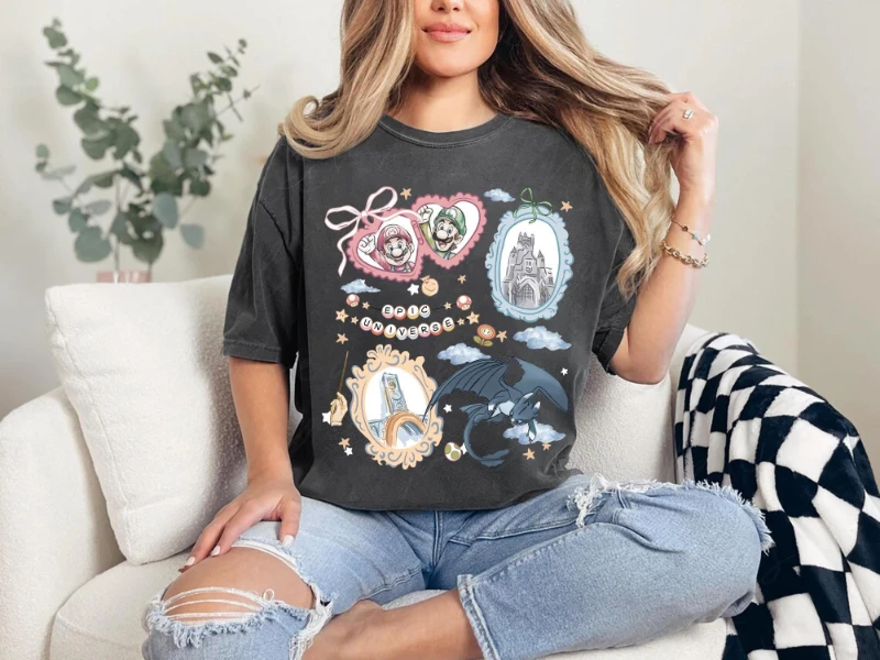 قميص Potdemiel Epic Universe 2025 Family Park Trip تي شيرت ماريو لويجي بدون أسنان تنين قميص هدية عطلة أورلاندو العالمية #2