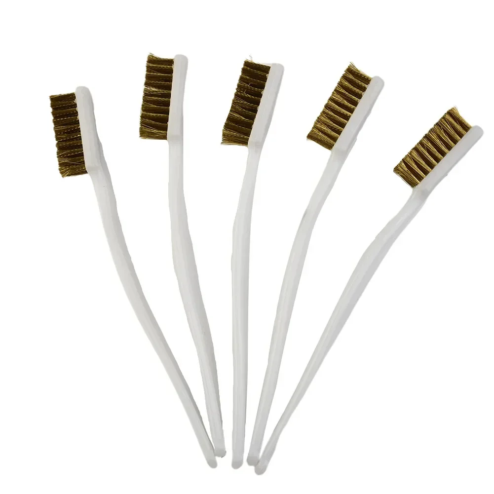 

~5PCS Brass Wire Brush ~Plastic Handle Steel ~Wire Brushes Paint~Rust Remover For Industrial ~Devices Polishing Cleaning Tools