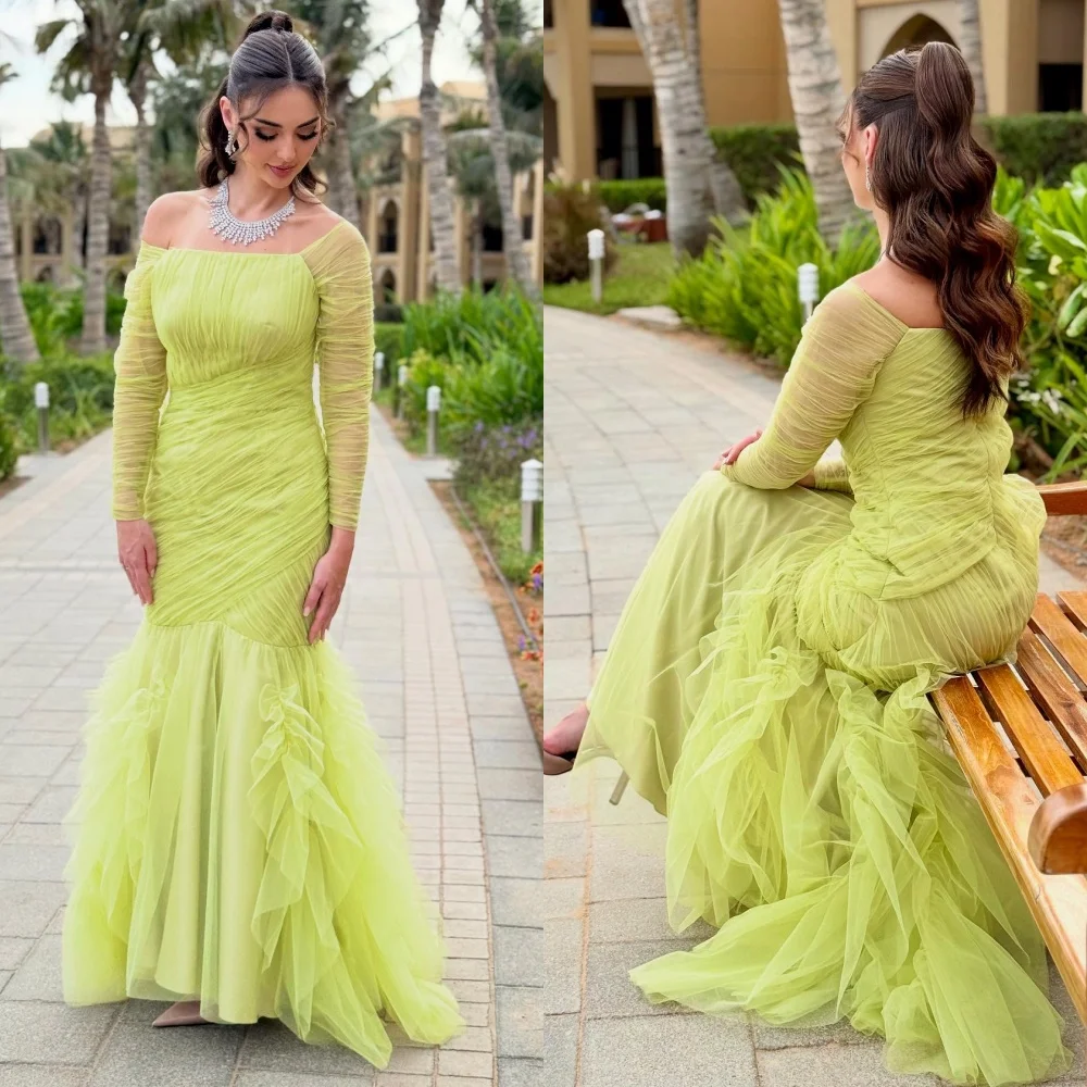 

Customized Exquisite Net Pleat Mermaid Off-the-shoulder Long Dresses Bespoke Occasion Dresses Fashion Saudi Arabia