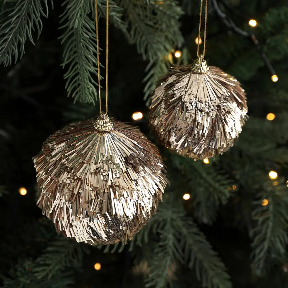 Ornamen Natal Pom Pom Glitter Tinsel, Bola Pom Pom Lembut untuk Dekorasi Gantung Pohon Natal, Dekorasi Rumah untuk Pesta Liburan