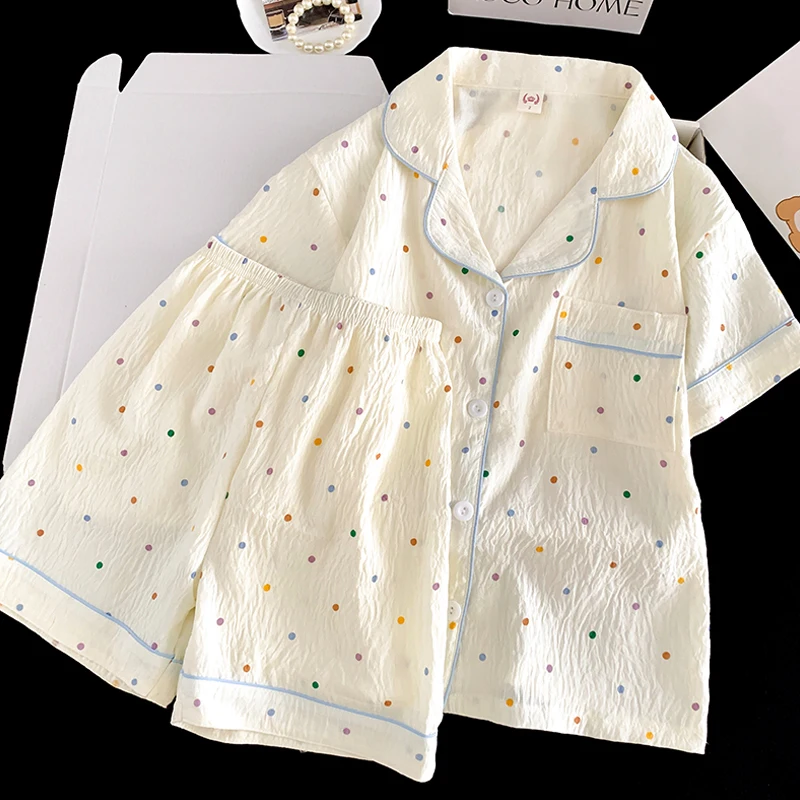 

Summer cloud cotton cardigan collar sweet girl's home outfit set