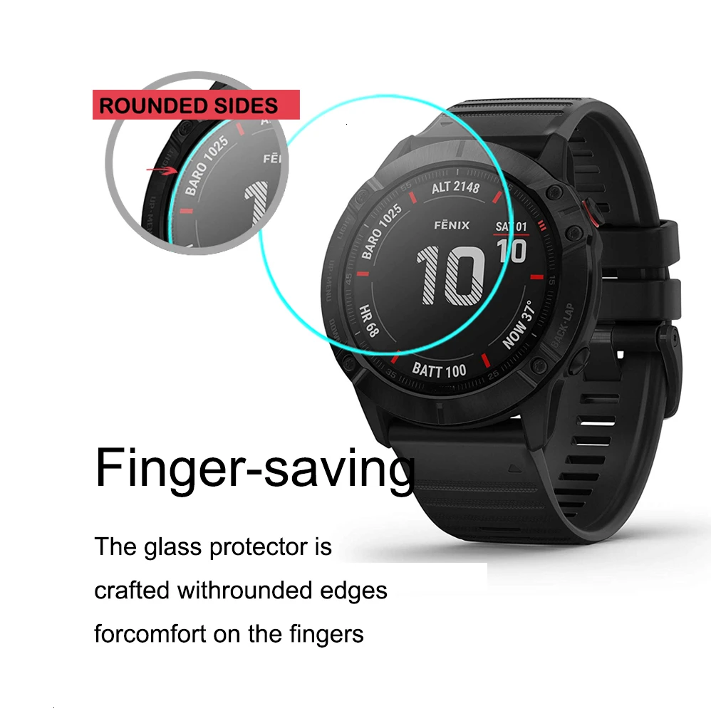 2Pack For Garmin Fenix 6 6s 6x Pro Sapphire Solar GPS Watch Screen Protective Film 2.5D Clear Tempered Glass Screen Protector