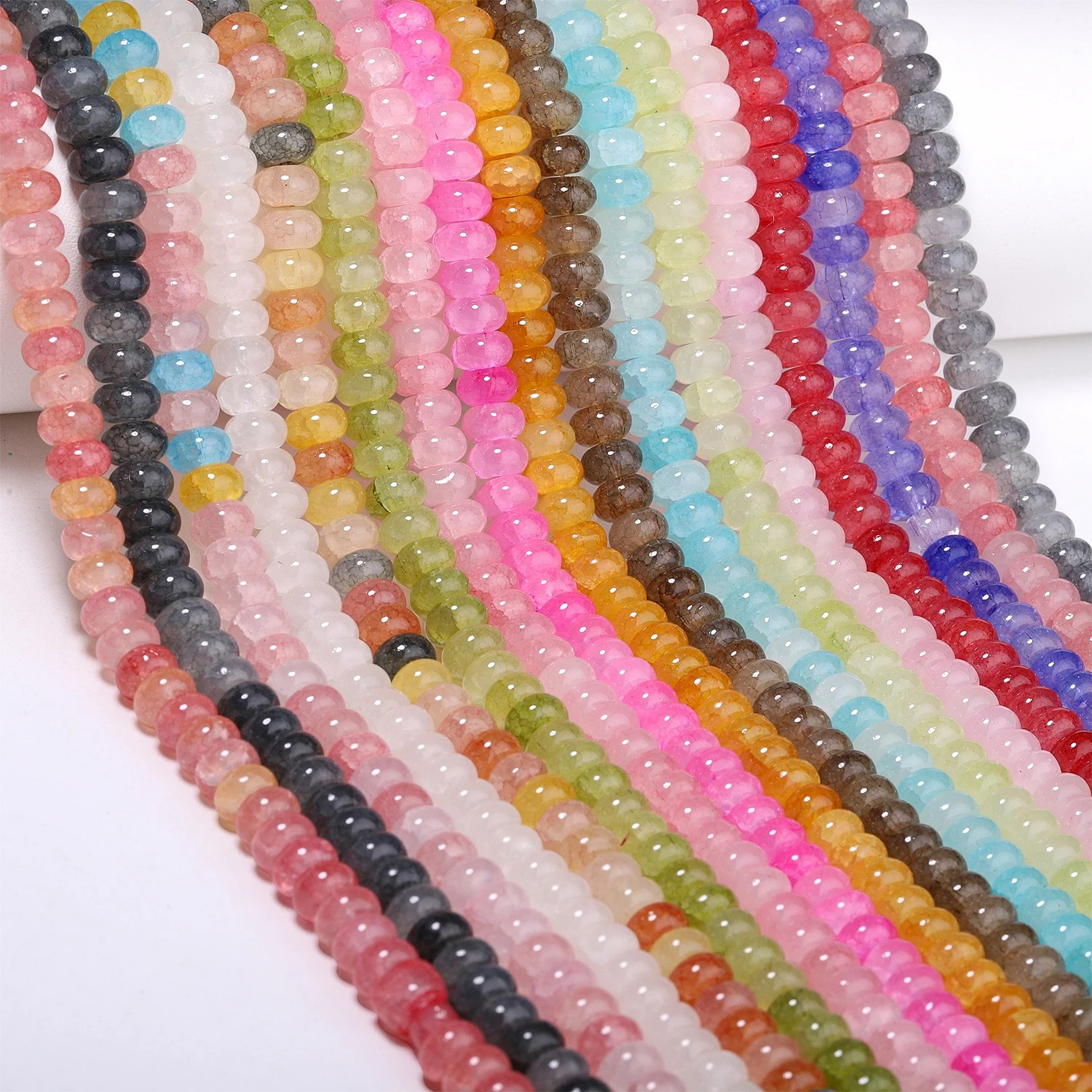 150Pcs 8x5mm Mixed Color Crackle Glass Beads Rondelle Beads Loose Spacer Beads for DIY Necklace Bracelet Jewelry Making Craft