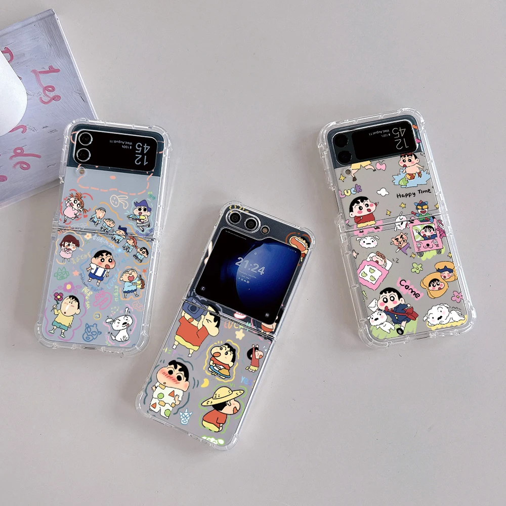 Cute anime Crayons Shinchans Phone Case for Samsung Galaxy Z Flip 3 4 Z Flip 5 Z Fold 4 5G PC Soft Anti-fall Back Cover