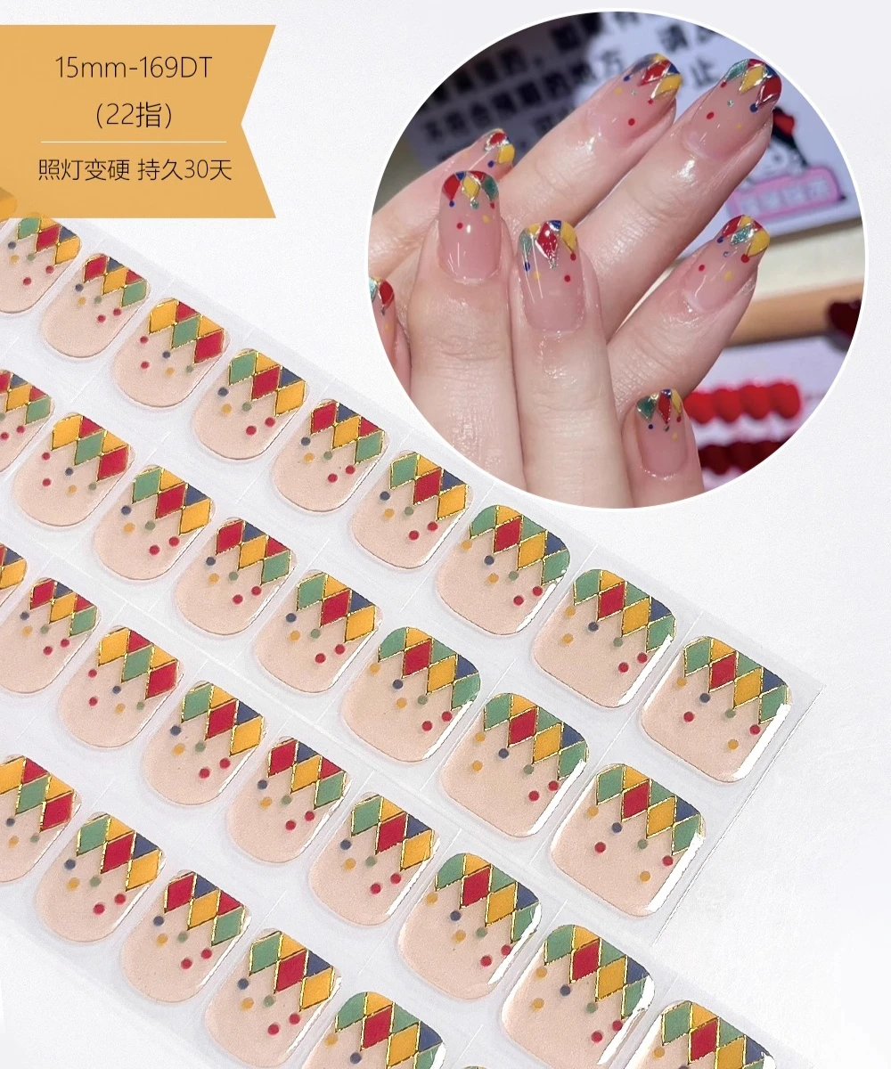 22 tipsy Krótkie Naklejki na Paznokcie Utwardzane Światłem, Wodoodporne, Półutwardzone, Żelowe Naklejki na Paznokcie UV