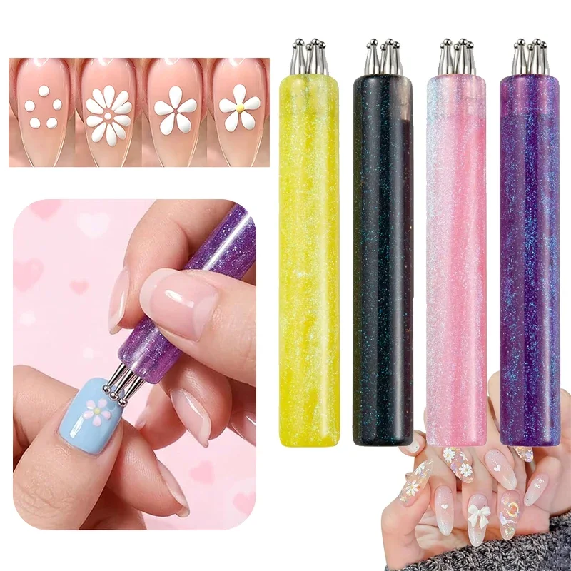 Multi-purpose 5 Petal Flower Nail Dotting Pen DIY Nail Art Fine Tip Rhinestone Pickers Glitter Handle Manicure Nail Tool Brushes